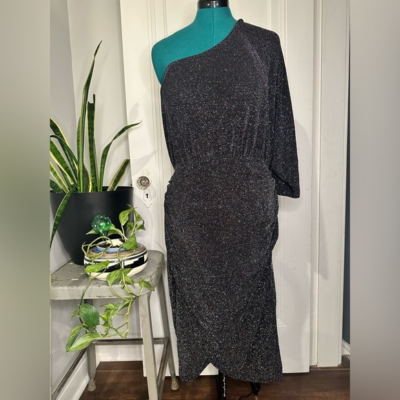 White Birch 1X asymmetrical one shoulder cocktail sparkle dress - Picture 1 of 16